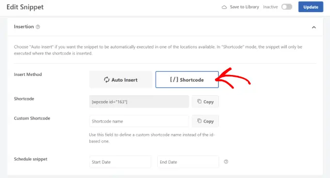 Use shortcode para agregar fragmentos de bloques