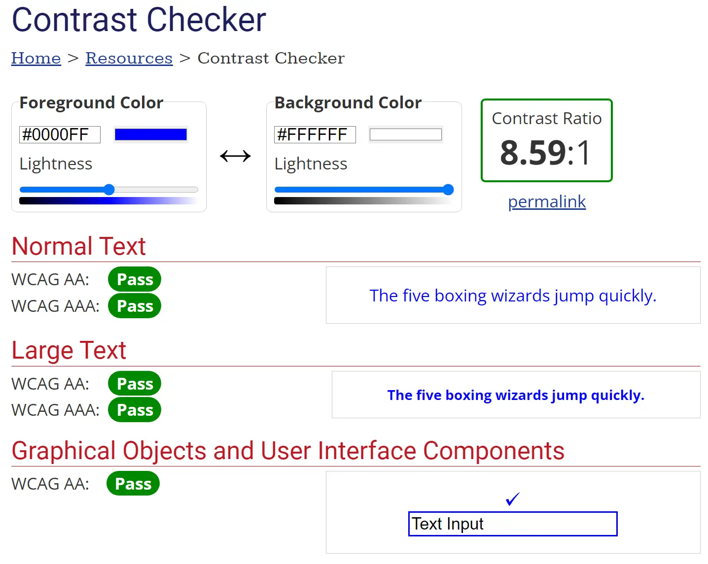 O WebAIM Contrast Checker para verificar o erro "As cores de fundo e de primeiro plano não têm uma taxa de contraste suficiente".