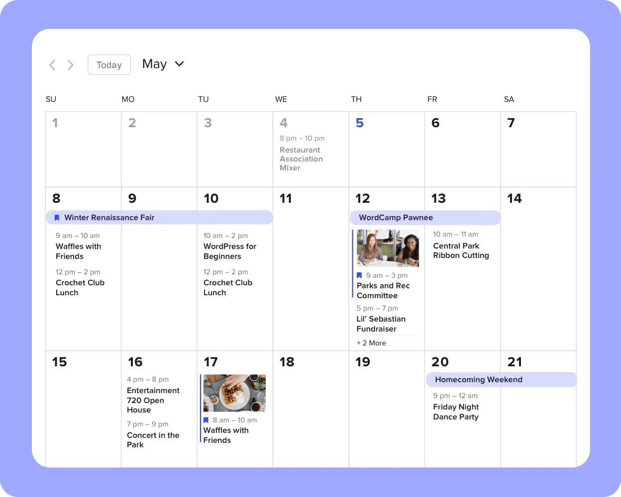 Il calendario degli eventi