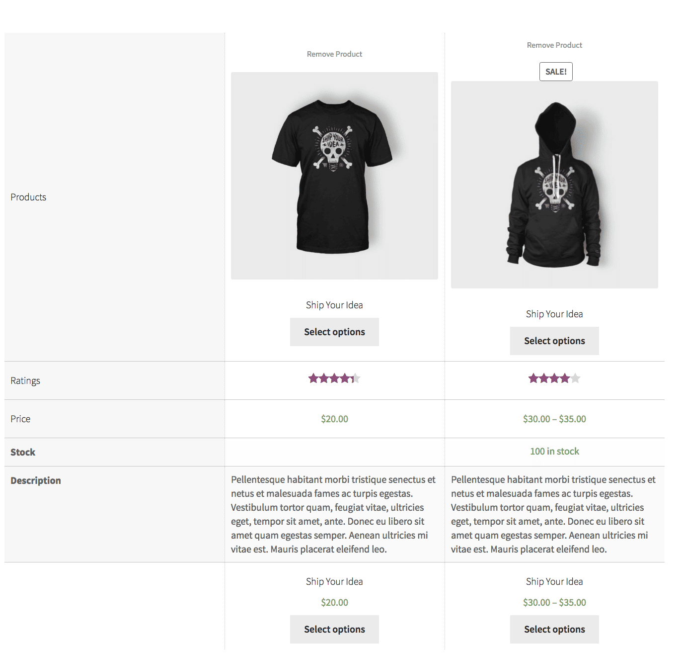 WooCommerce 제품 비교