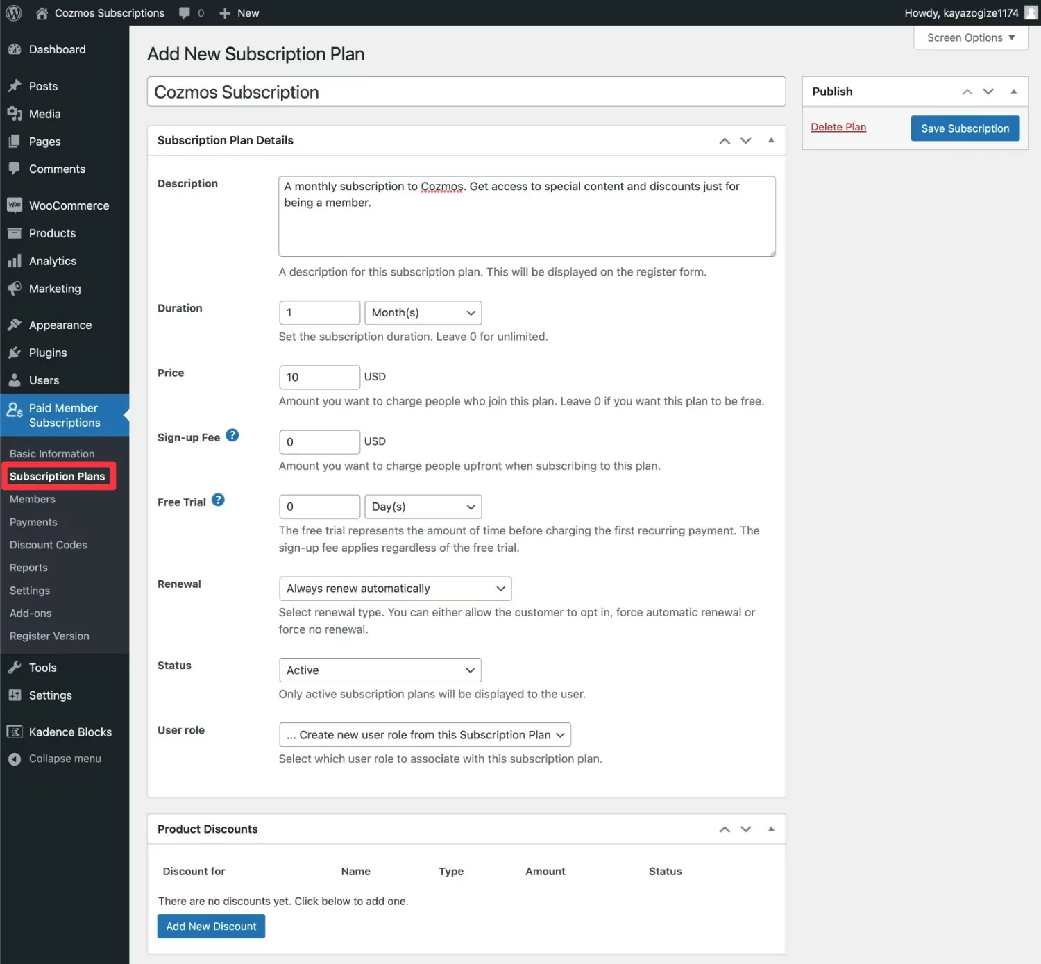 สร้างแผนการสมัครสมาชิกใหม่สำหรับการสมัครสมาชิก WooCommerce Stripe