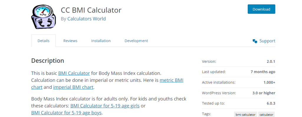 CC BMI Calculator – plugin WordPress