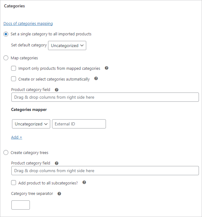 หมวดหมู่แผนที่ Dropshipping เมื่อนำเข้าผลิตภัณฑ์ไปยัง WooCommerce