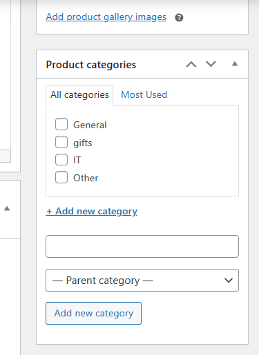 Agregar una nueva categoría en la pantalla de edición de productos