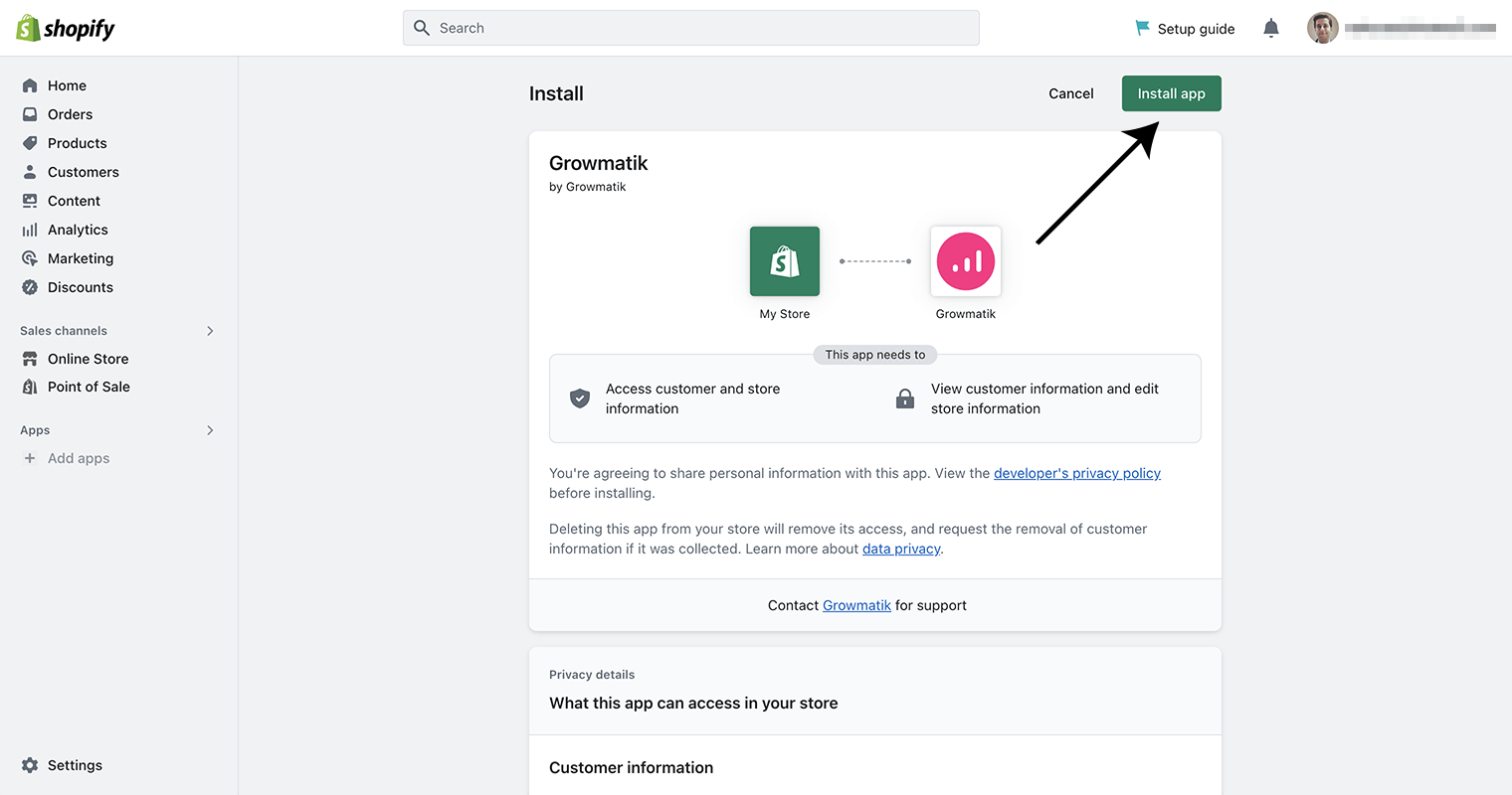 ตั้งค่าการรวม Shopify