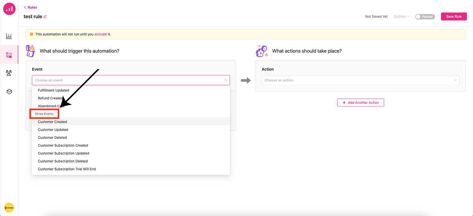 Regelauslöser für Stripe-Ereignisse