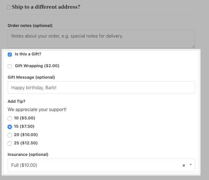 WooCommerce 结帐插件礼品选项