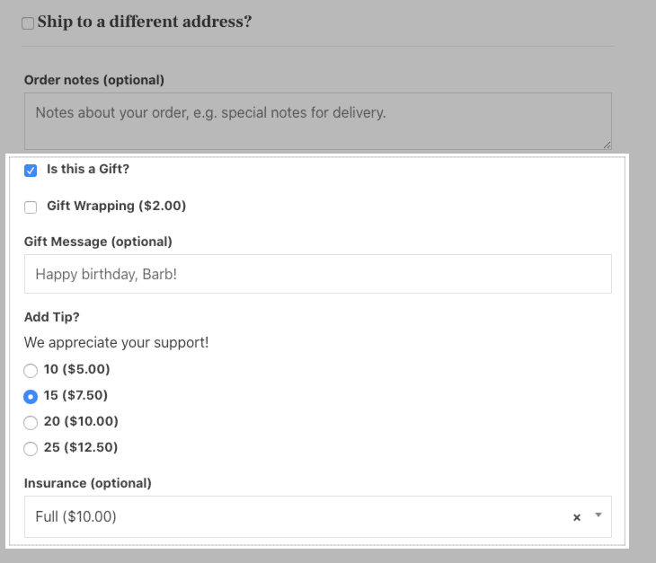 Opsi hadiah tambahan checkout WooCommerce