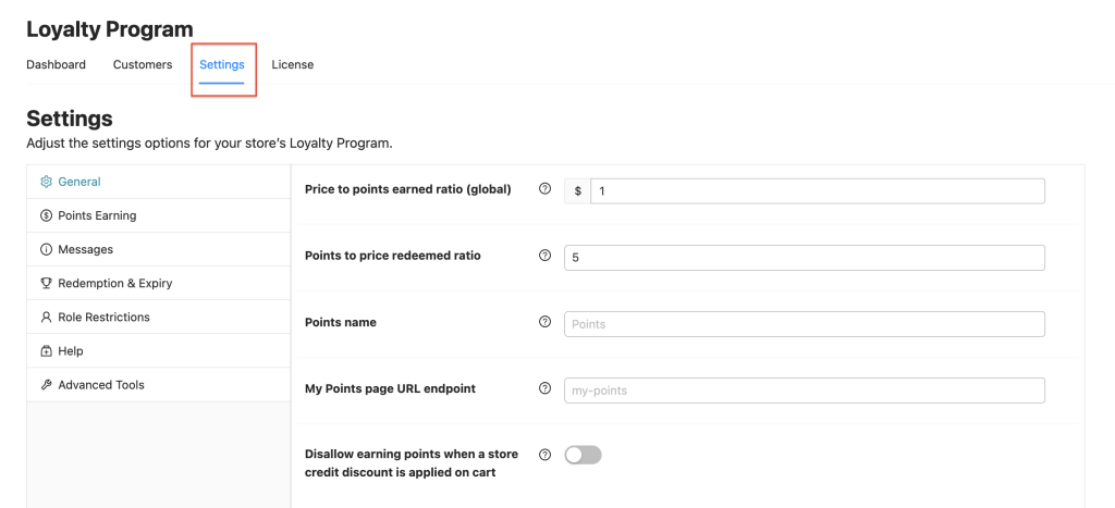 Loyalty Program Settings