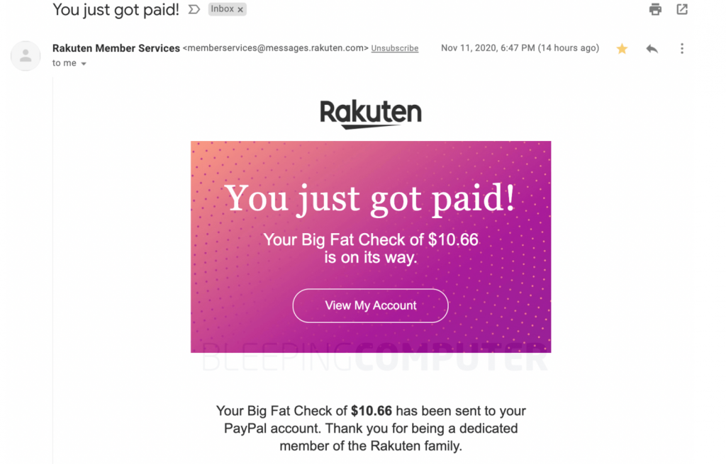 rakuten_email_1 - 高级优惠券 Cashback Email Reminder Example