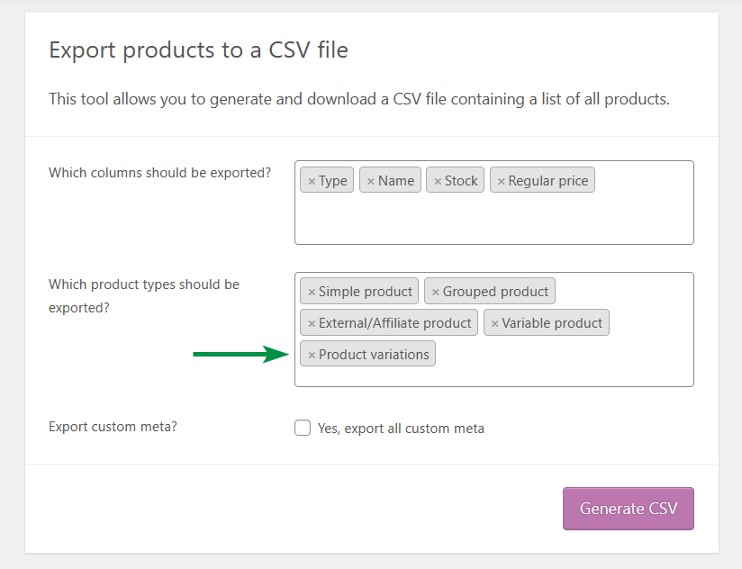 導出 WooCommerce 產品變體