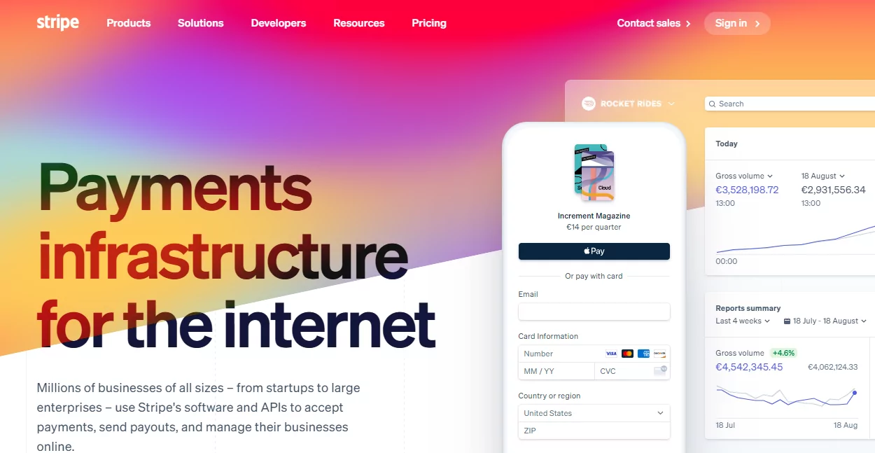 Pagina de pornire Stripe