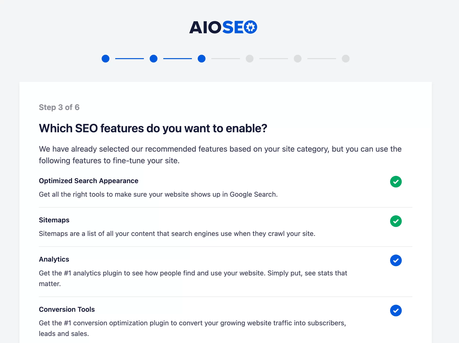 All in One SEO bietet einen Installationsassistenten, der Sie durch den Installationsprozess führt.
