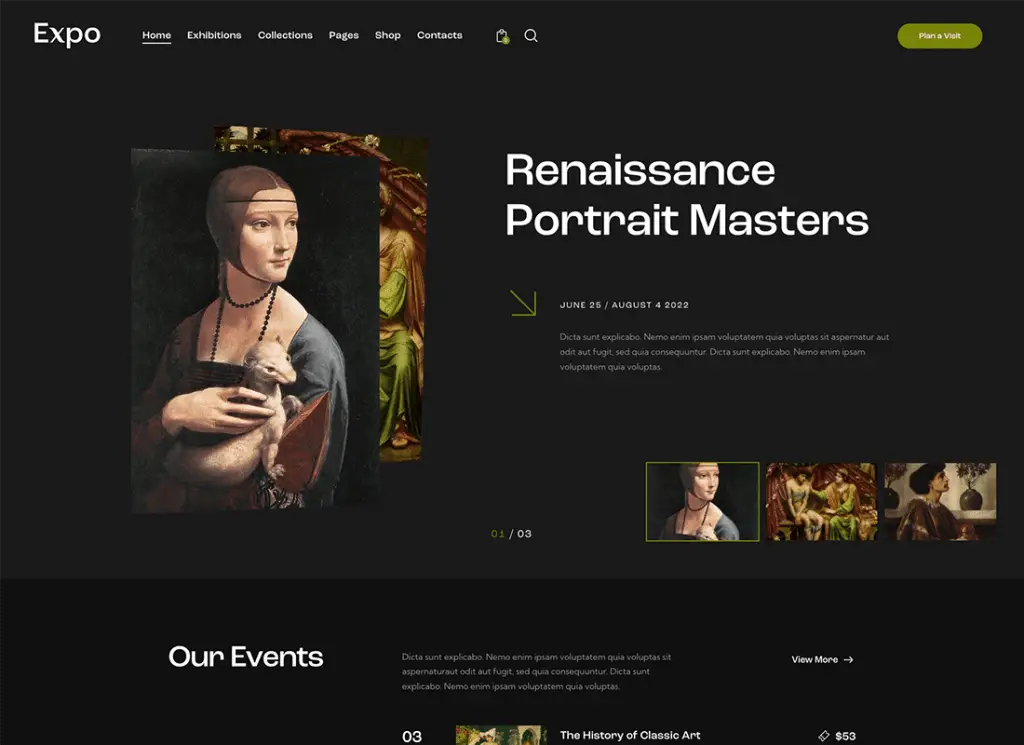 엑스포 | 현대 미술 및 사진 갤러리 WordPress Theme