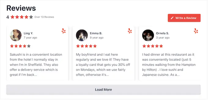 Dispositivo di scorrimento delle recensioni di Yelp Yelp reviews slider