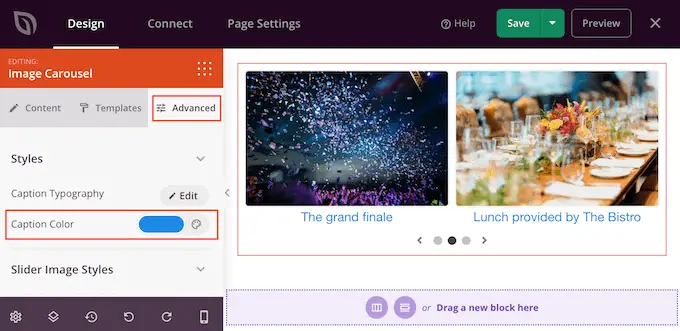 Modifica del colore delle didascalie del carosello delle immagini Changing the color of the image carousel captions