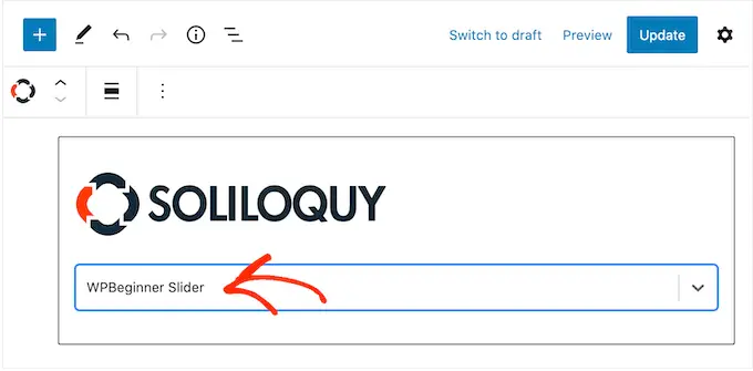 Aggiunta di un blocco Soliloquy al tuo sito Web WordPress Adding a Soliloquy block to your WordPress website
