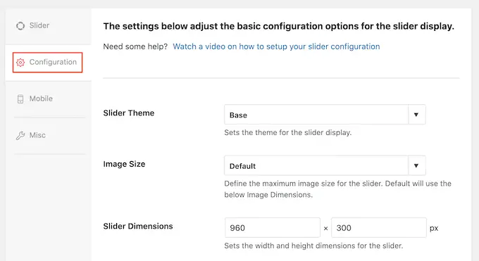 Configurazione di un cursore immagine e video WordPress Configuring a WordPress image and video slider