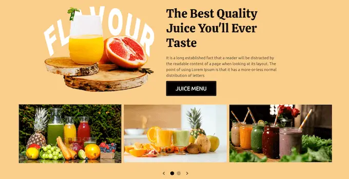Un esempio di slider, creato utilizzando SeedProd An example of a slider, created using SeedProd