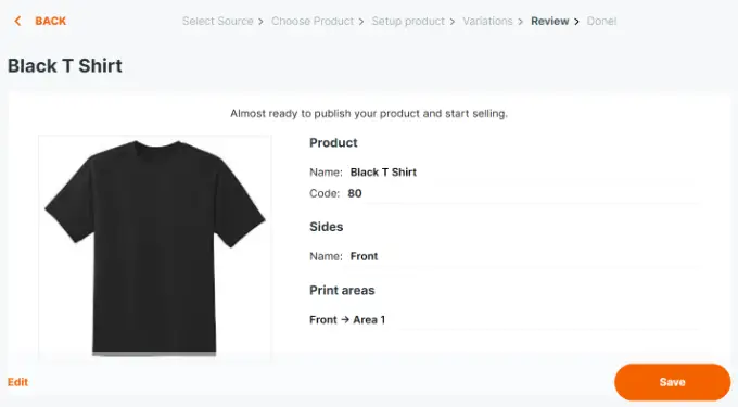 Pubblica il tuo prodotto View preview and save custom product