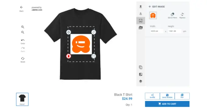 Anteprima del designer del prodotto Add image to product in the builder