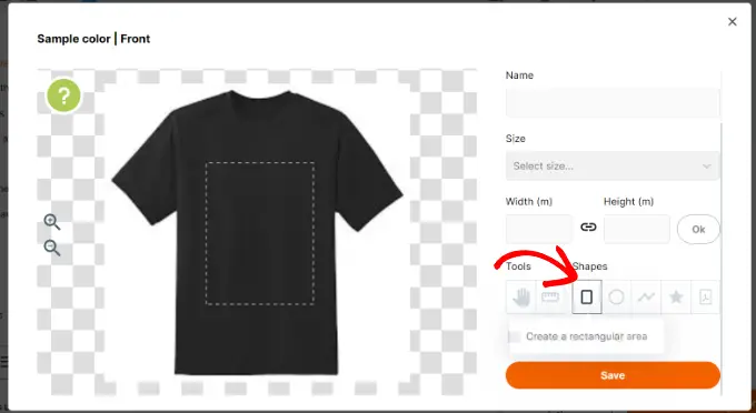 Scegli la forma dell'area Create a rectangular area on your product