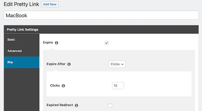 Configurando um link de afiliado para expirar usando Pretty Links