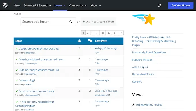 Um fórum de suporte gratuito no repositório oficial do WordPress