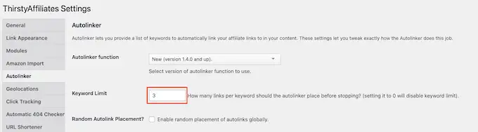 Adicionando um limite global aos seus URLs afiliados de link automático