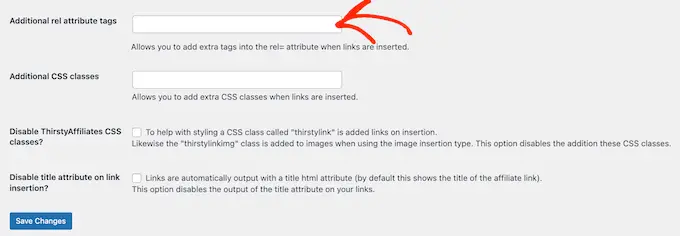 Adicionando atributos rel a um link ThirstyAffiliates