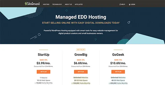 SiteGround 관리형 EDD 호스팅 SiteGround Managed EDD Hosting
