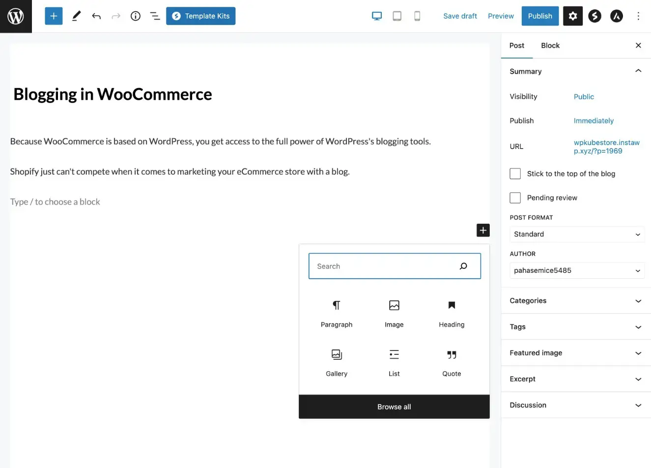 WooCommerce-Blogging-Funktionalität vs. Shopify
