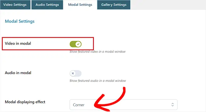 Configura le impostazioni modali Configure Modal Settings