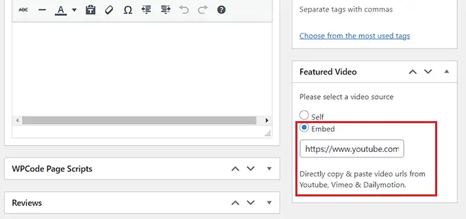 Scegli l'opzione Incorpora e incolla l'URL del video Choose the Embed option and paste the video URL