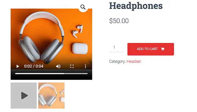 anteprima delle cuffie Headphone WooCommerce product video preview