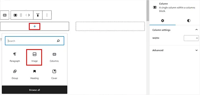 Adăugați blocul de imagini și apoi adăugați imaginea produsului din biblioteca media Add the image block and then add product image from the media library