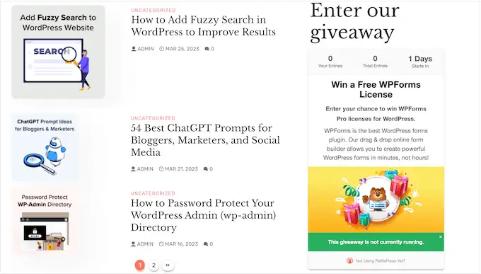 Um exemplo de sorteio criado usando o RafflePress An example of a giveaway created using RafflePress