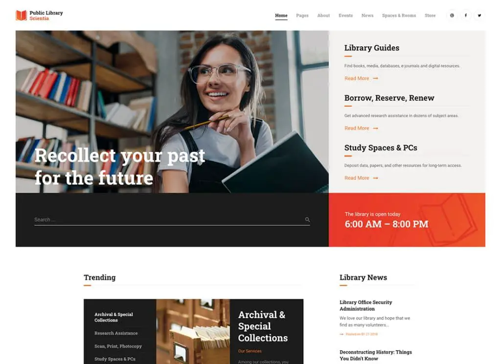 Scientia - Tema WordPress pentru educație pentru bibliotecă publică și librărie