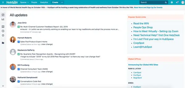 HubSpot wykorzystuje wewnętrzny hub do komunikacji z pracownikami.