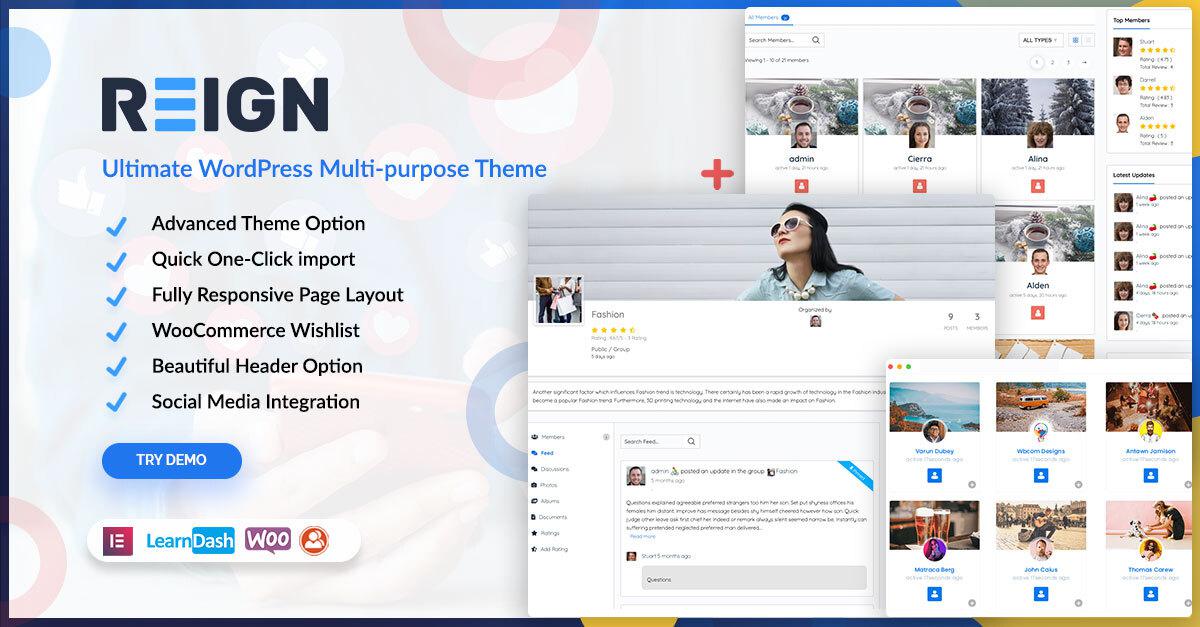 Reign BuddyPress Theme - Temas multipropósito de WordPress