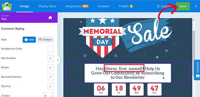 Guardar ventana emergente en OptinMonster Save popup in OptinMonster
