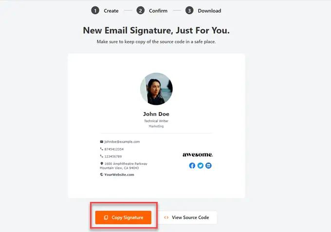 复制电子邮件签名代码 copy email signature code