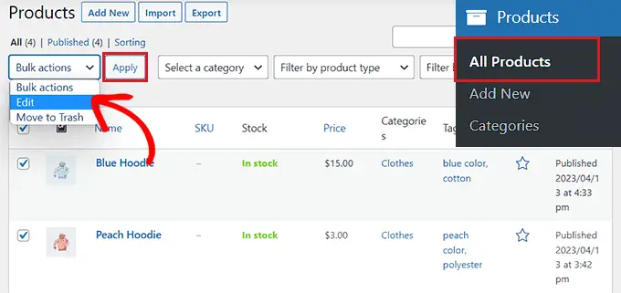 編輯所有 WooCommerce 產品 Edit all the WooCommerce products
