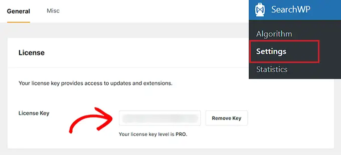輸入您的 SearchWP 許可證密鑰 Enter your SearchWP license key