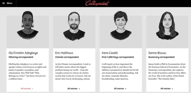 Page Rencontrez l'équipe - L'exemple du correspondant