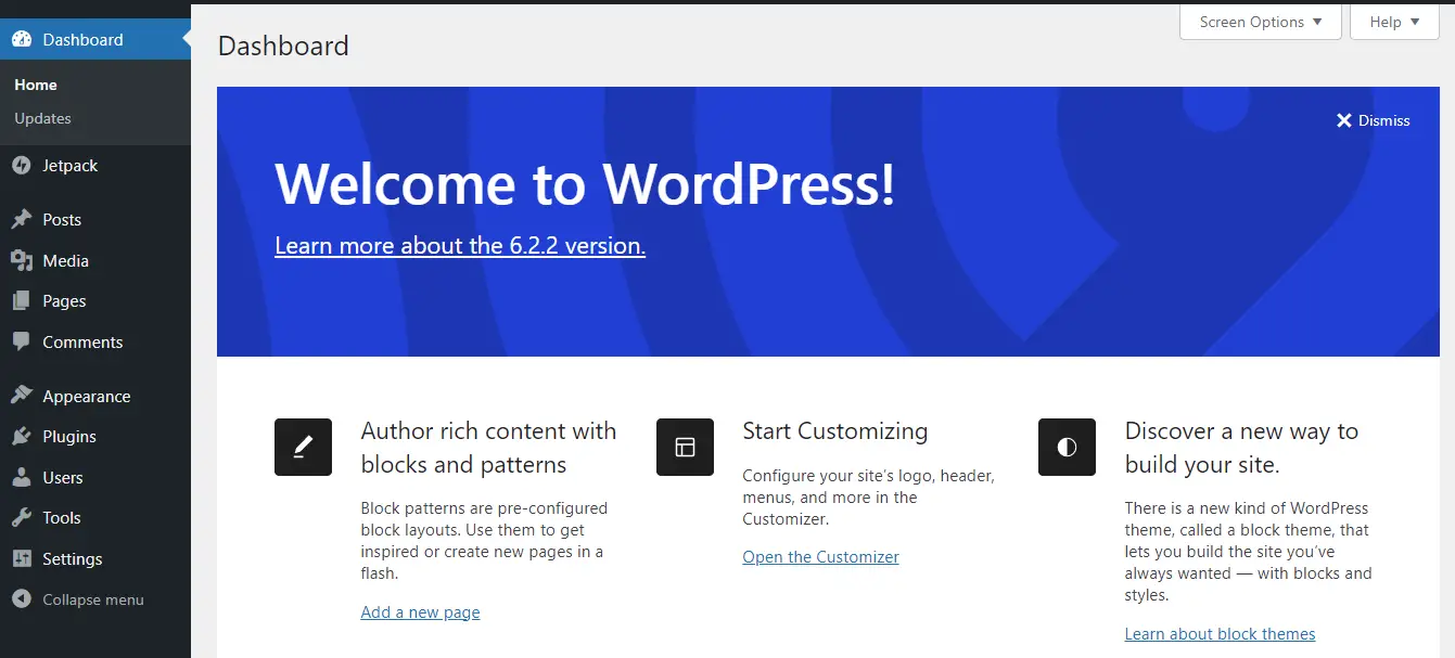 لوحة تحكم WordPress.