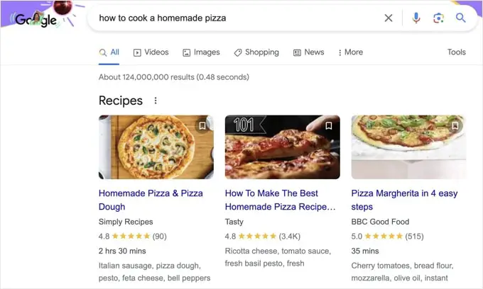 Google의 레시피 스니펫