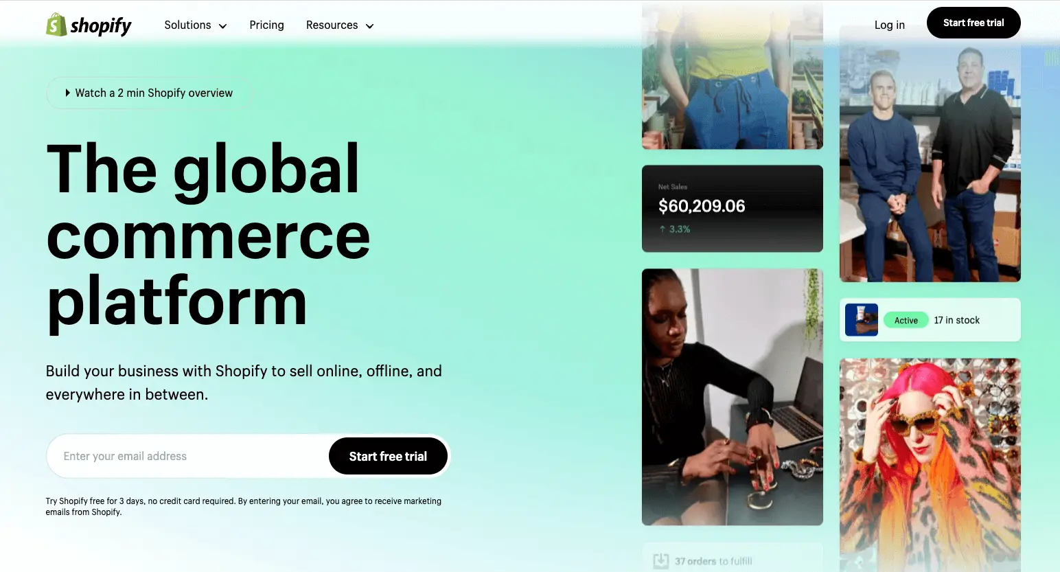 Plan de inicio de Shopify.
