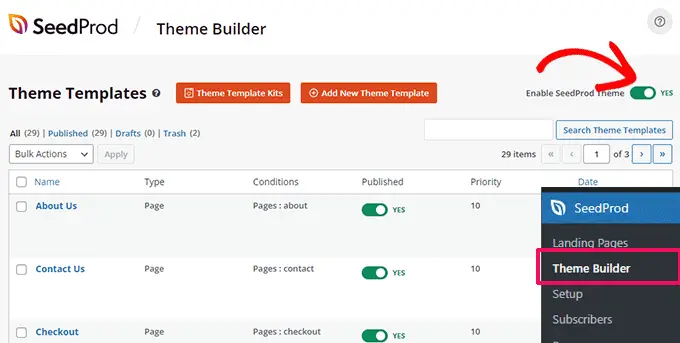 เปิดใช้งานธีม SeedProd Enable SeedProd theme