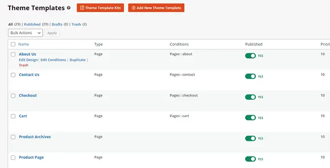 เทมเพลตธีม Theme templates